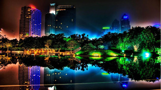City lake night skyline reflection - cao buxing free wallpaper