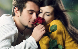 Man woman kissing holding rose - a rose free wallpaper