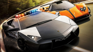 Police cars driving road sunny - matte drawing free wallpaper