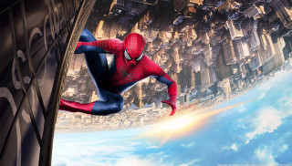 Spider man flying city sky - cloud and buildings free wallpaper