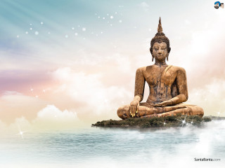 Buddha statue island ocean sky - a small island in the ocean free wallpaper