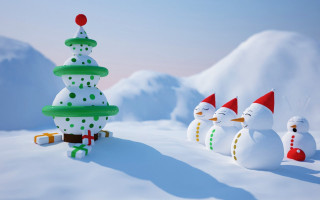 Snowmen christmas tree snow snowman - a christmas tree in the snow free wallpaper