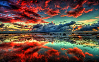 Colorful sunset clouds reflection rocks - colorful cloud free wallpaper