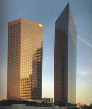 Tall buildings clock city river - free architecture wallpaper for mobile