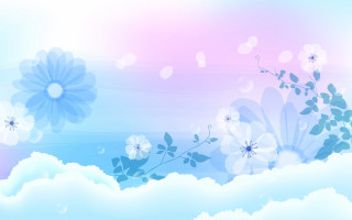 Blue pink flowers clouds pink - a pink sky in the background free wallpaper