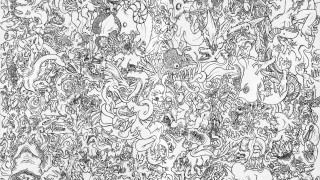 People graffiti room black white - line drawing free wallpaper