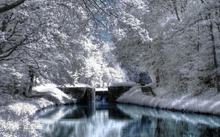 River forest snow bridge sky - a bridge free wallpaper