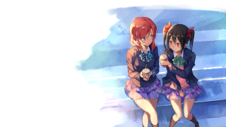 Anime girls redhair blueoutfits bench - one girl free wallpaper for desktop