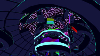 Colorful object holography blue background - chromatic aberration free wallpaper