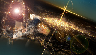 Train city night lights bright - a train traveling free wallpaper