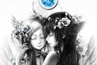 Girls wings blue moon night - anna dittmann free wallpaper