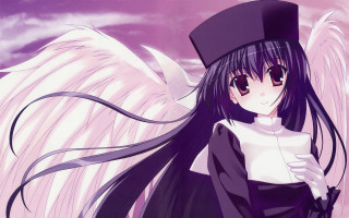 Girl hat wings purple sky - long hair and a hat free wallpaper