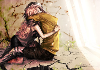 Woman hugging man anime plant - a storybook illustration free wallpaper