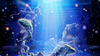 Painting two people water light - a fish swimming free wallpaper