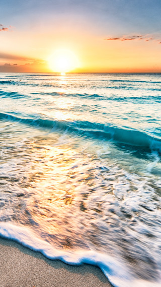 Beach wave sunset person walking - a wave free wallpaper for mobile