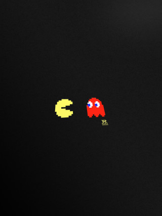 Pacman pixelated red black background - 2 d game art free wallpaper for mobile