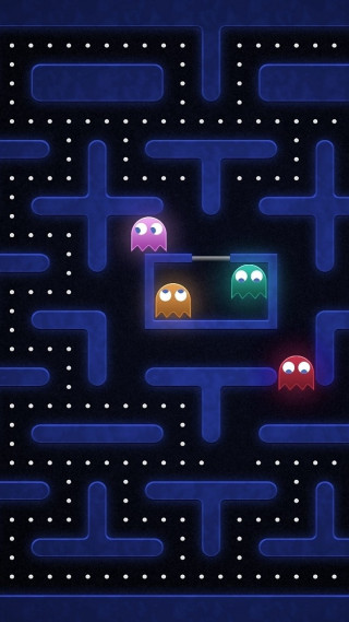 Pacman maze blue background white - 2 d game art free wallpaper for mobile