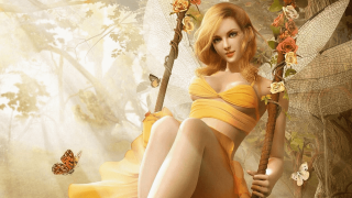 Woman yellow dress butterfly forest - fantasy artwork free wallpaper