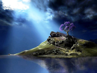 Tree island purple sky clouds - a small island free wallpaper for desktop