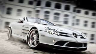 White sports car driving street 4 - motion blur free wallpaper for desktop