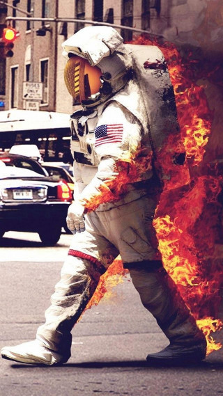 Man space suit walking street - a street free wallpaper for mobile