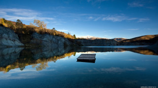 Small dock lake mountains blue - the middle of a lake free wallpaper