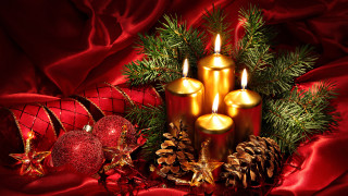 Candles christmas decorations red cloth - a red cloth free wallpaper