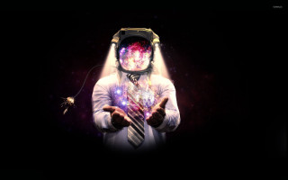 Space suit man lightbulb galaxy - a man in a space suit holding free wallpaper