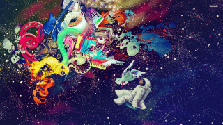 Colorful objects floating in space - star and dust free wallpaper