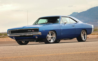 Blue muscle car desert mountains - free cars wallpaper
