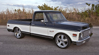 Black white truck parked road - truck free wallpaper