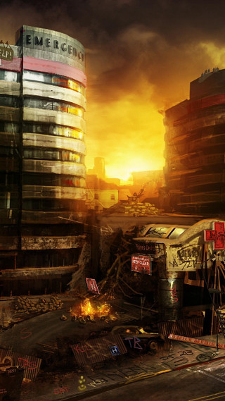 City fire bridge skyline matte - matte painting concept art free wallpaper for mobile