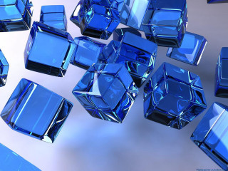 Blue glass cubes tabletop white - crystal cubism free wallpaper