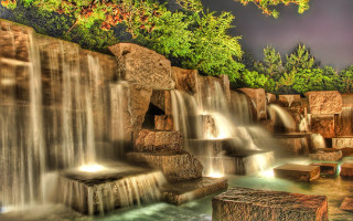 Waterfall bench tree cityscape sky - a bench in the middle of it free wallpaper