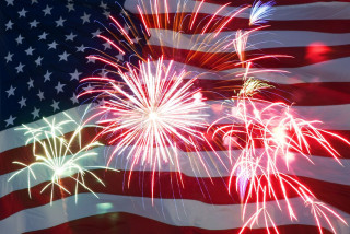 Large american flag fireworks background - explosion free wallpaper for desktop