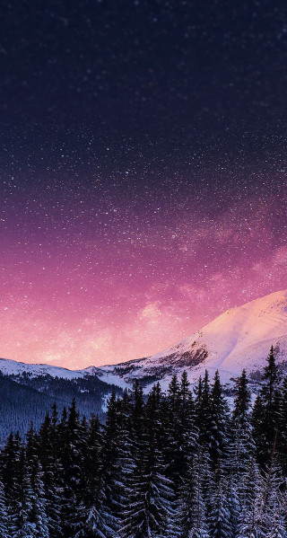 Snowy mountain pink sky stars - star above free wallpaper for mobile