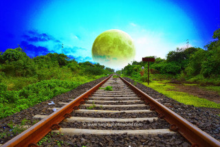 Train track green moon blue - a few green plant free wallpaper