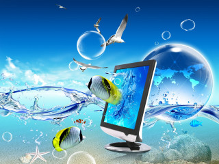 Computer monitor desk fish bubbles 3 - top of a desk next free wallpaper