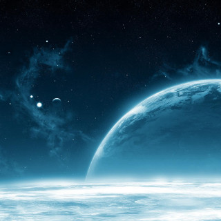 Blue planet stars clouds sky - free sci-fi wallpaper for tablet