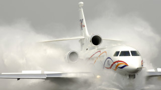 Jetliner cloudy sky runway smoke - airbrush free wallpaper