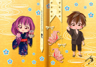 Anime couple yellow background flowers - flower and butterflies free wallpaper