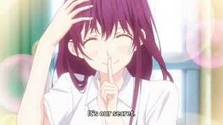 Girl purple hair white shirt 3 - a finger free wallpaper