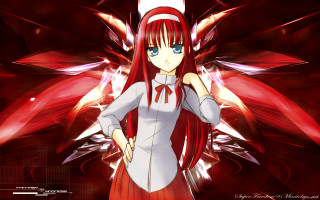 Anime girl red hair white 2 - her chest free wallpaper