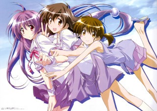 Three girls purple dresses hugging - three girl free wallpaper