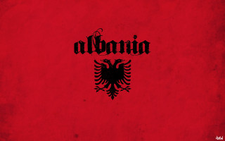 Red background black eagle alborn - typographic free wallpaper for desktop