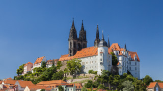 Castle steeple trees blue sky - a steeple free wallpaper