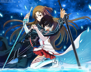 Anime couple swords water rain - a couple of anime characters holding swords free wallpaper
