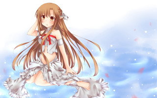Anime girl long hair sword 2 - snow flake free wallpaper