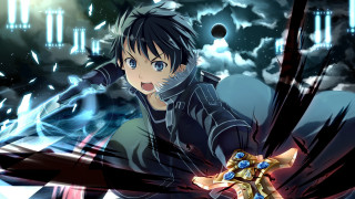 Anime character sword dark background 2 - cloud and lightnings free wallpaper