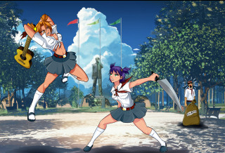 Anime fight park trees statue - a park free wallpaper